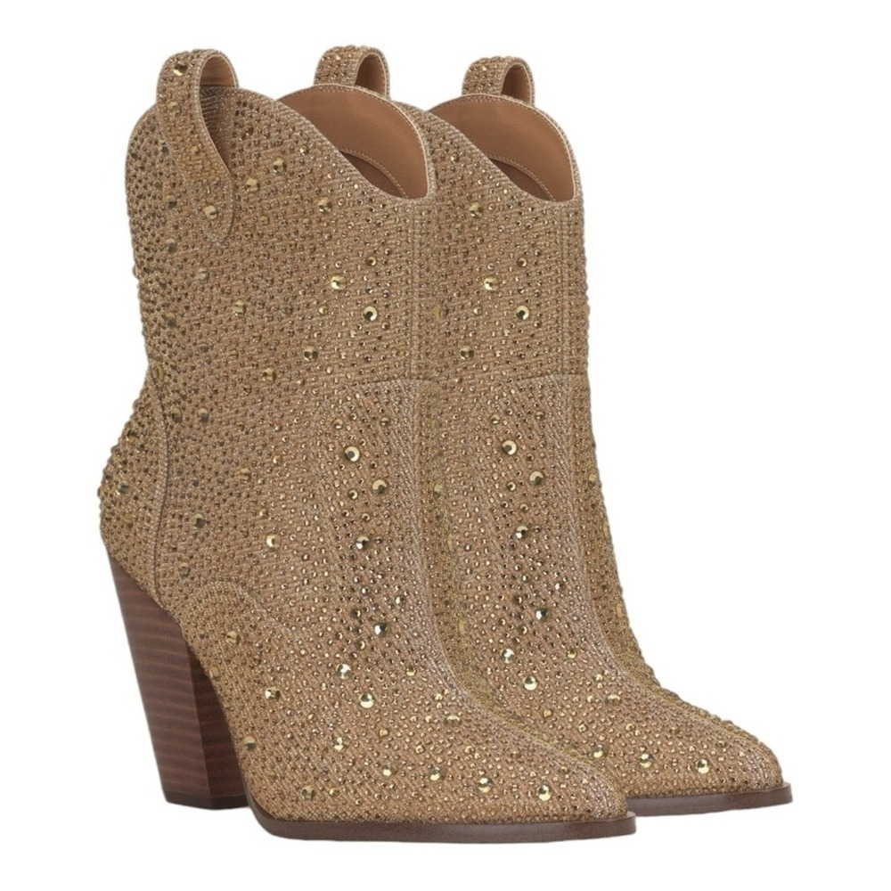Jessica Simpson Cissely Gold‎ Rhinestone Glitter Western Ankle Boots Size 6M